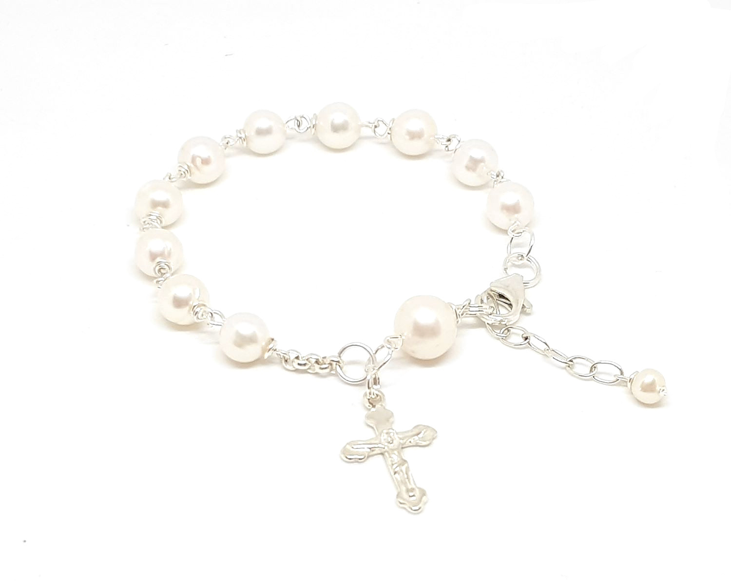 AA Cultured White Pearl rosary bracelet - 8mm pearl size