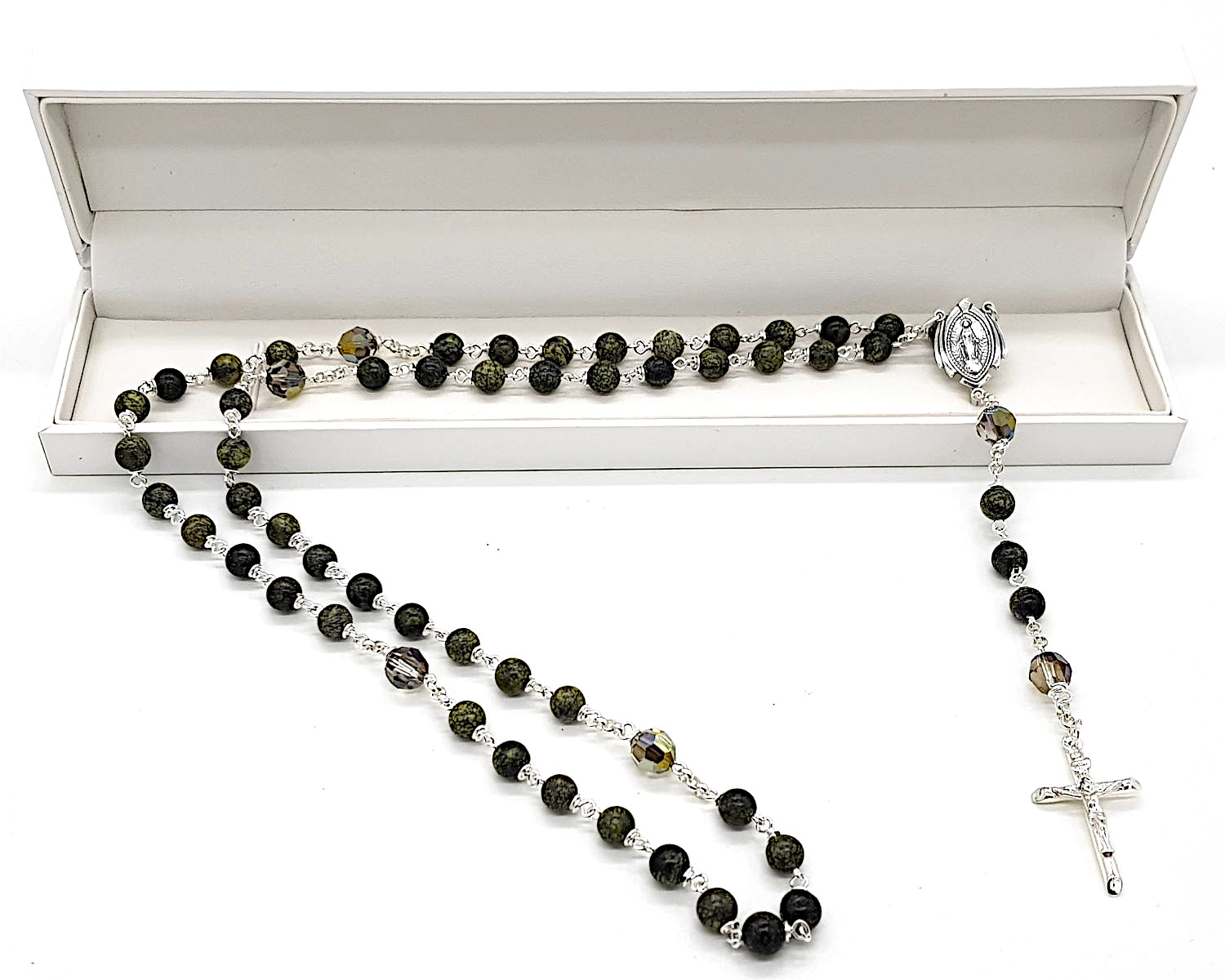 NEW! Serpentine Olive Green lace  Gemstone rosary beads