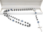 NEW! Gunmetal Grey crystal Pearl & Denim Blue Austrian Crystal Rosary Beads