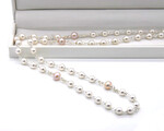 White CRYSTAL Pearl & Pink Cultured Pearl Rosary Beads - Contemporary Crucifix